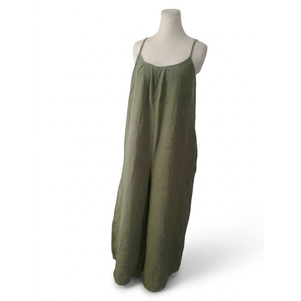 Z Supply Gauzy Wide Leg Cropped Loose Jumpsuit Green M Cottage Garden Utility - Picture 2 of 12